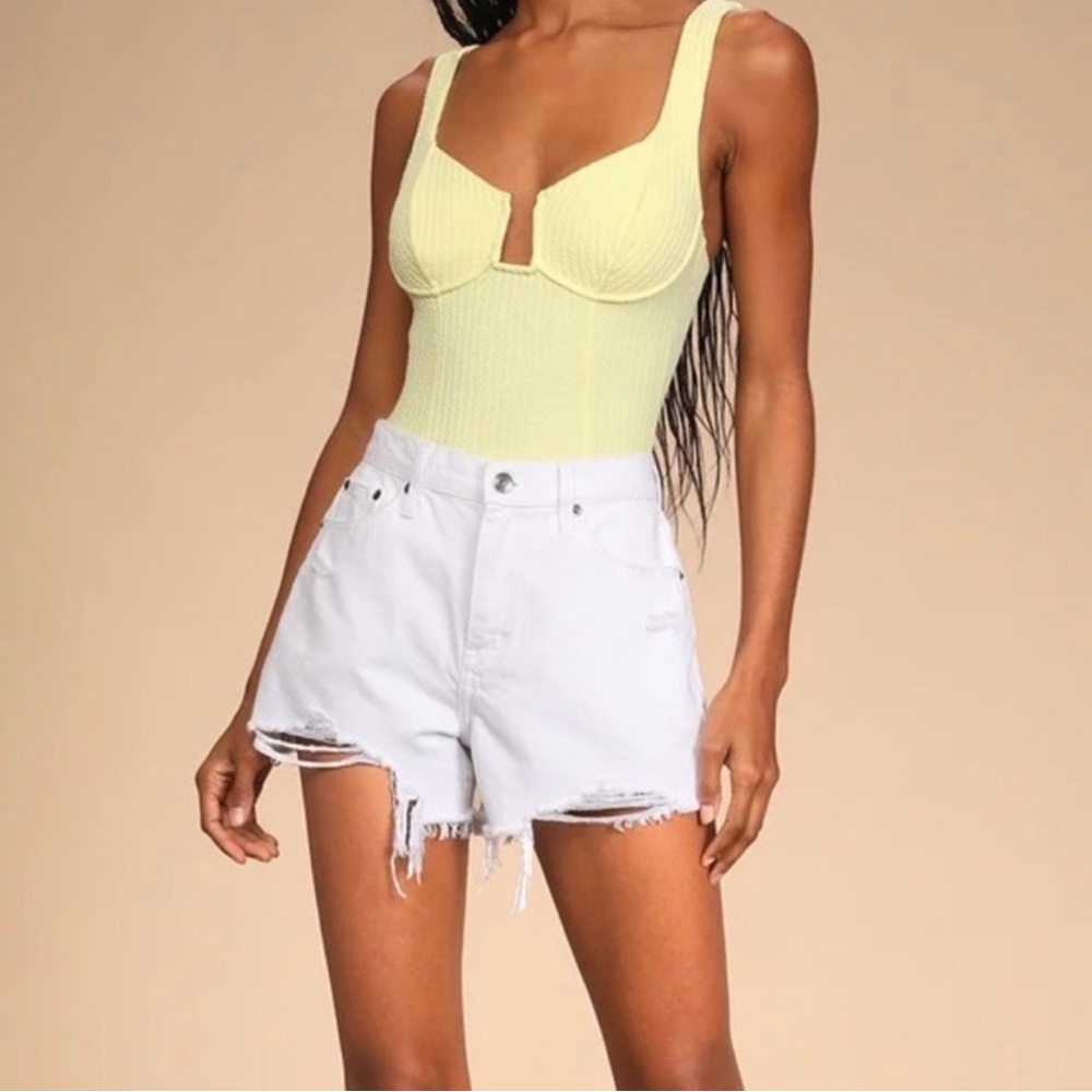 Astr the Label yellow corset ribbed‎ rocker bodysuit size Medium